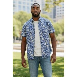 NWOT Mizzen Main Leeward Shirt  Mens M Blueprint Palm Performance Short Sleeve